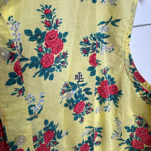 Ralph Lauren Preppy Tie Front Yellow Floral Sleeveless Top Women's - Size Large - Picture 2 of 4